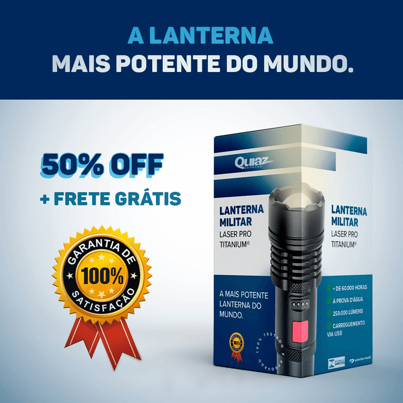 Lanterna MILITAR A prova d'água Laser Pro Titanium® - Mais Potente do Mundo [50% OFF]